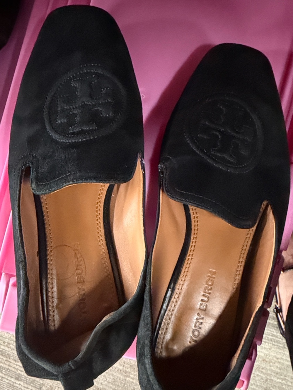 Tory Burch Black Suede Logo Loafers